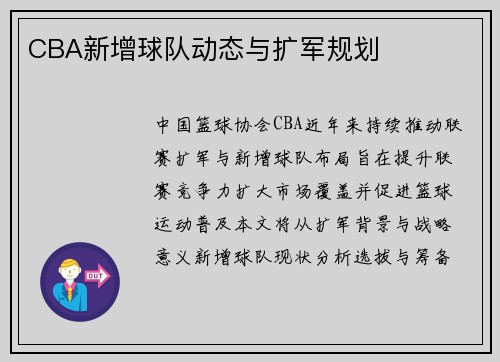 CBA新增球队动态与扩军规划