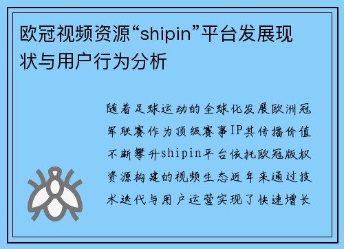 欧冠视频资源“shipin”平台发展现状与用户行为分析